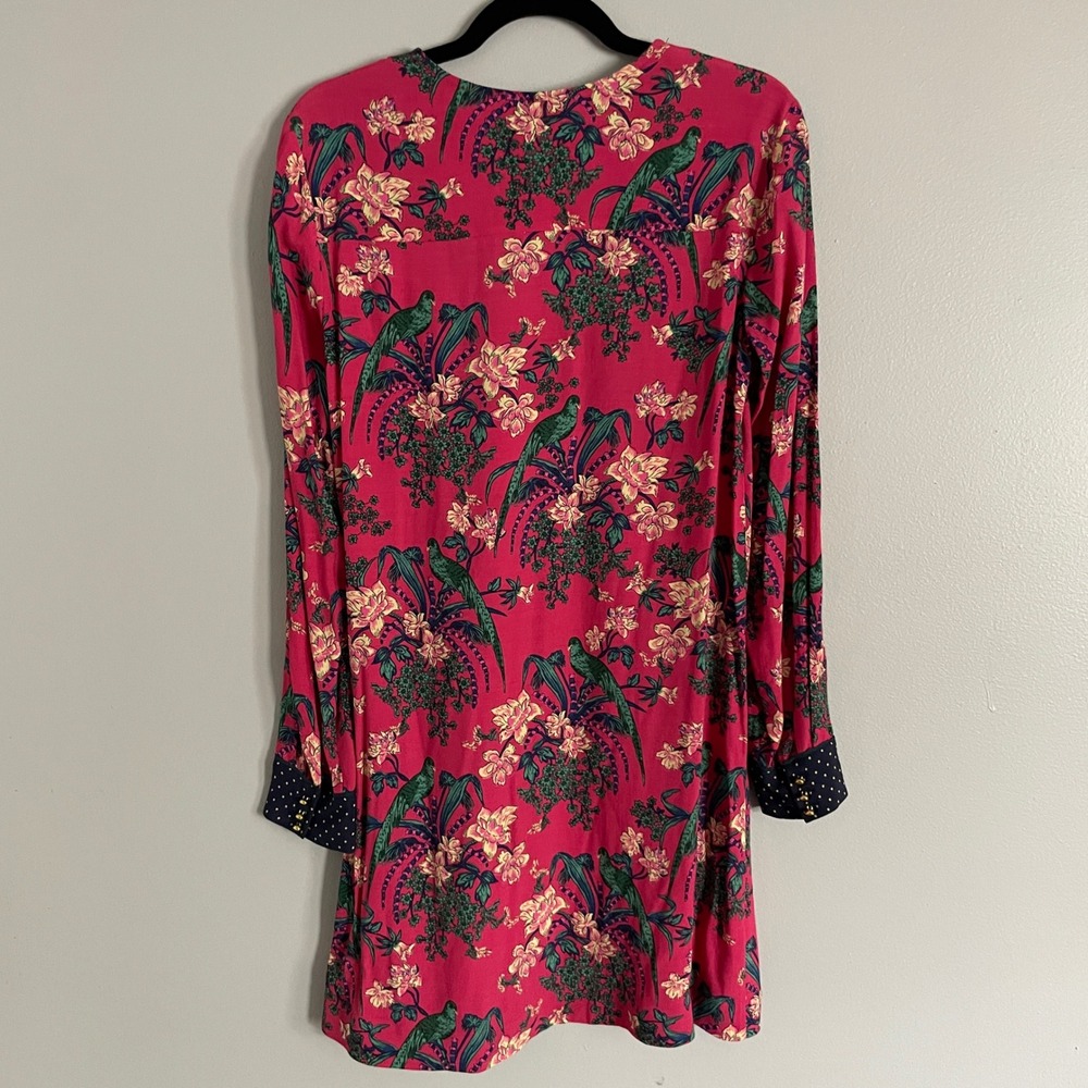 Maeve Dress Women 4 Small Pink Tropical Bird‎ Floral Polka Dot Whimsical Boho - Picture 4 of 11